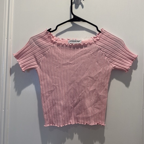Cotton Emporium Tops - Cotton Emporium Pink Ribbed Off-Shoulder Blouse